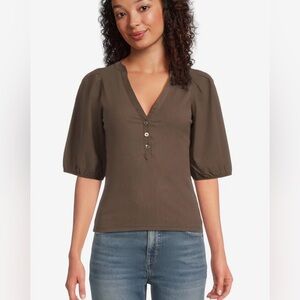 Madewell•Women's Puff-Sleeve Henley Top•Size S•NWT